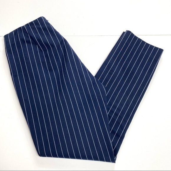 Rag & Bone Simone Pinstripe Stretch Cropped Pants in Navy Blue - Picture 4 of 9
